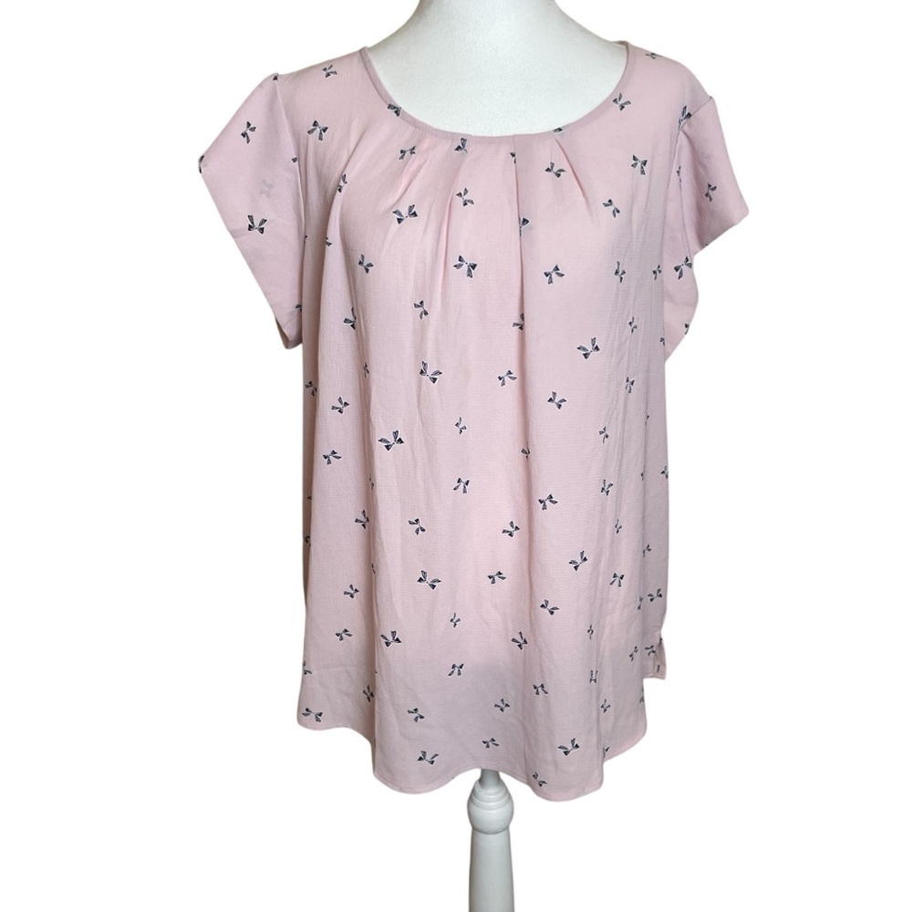 Pink Plus‎ Size Blouse Navy Bows Cap Sleeves 2X Coquette Lightweight Baby Shower